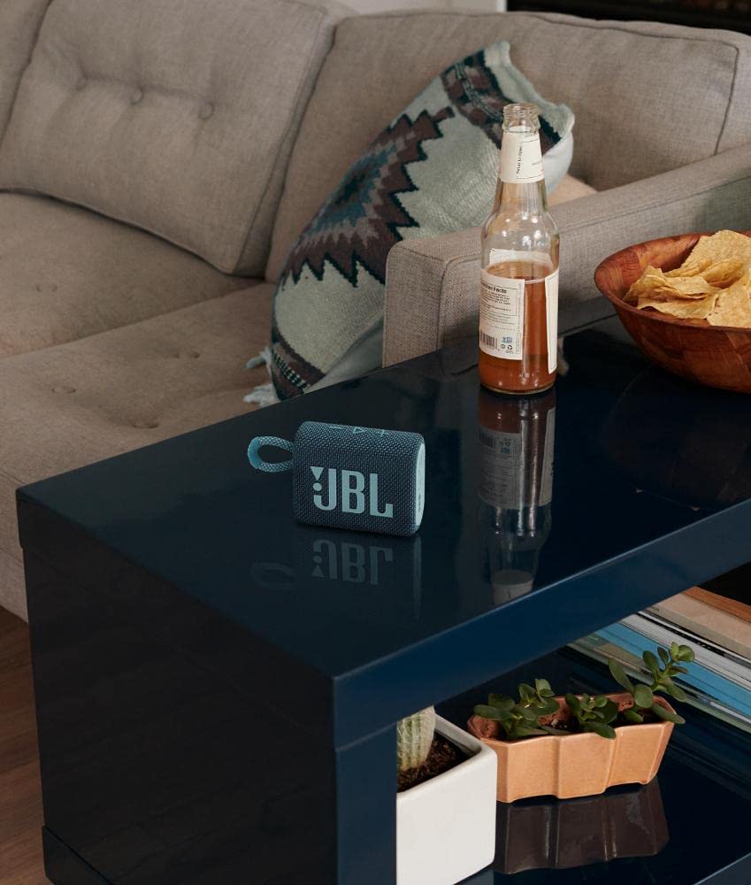 JBL Go 3, Wireless Ultra Portable Bluetooth Speaker, Pro Sound, Vibrant Colors with Rugged Fabric Design, Waterproof, Type C (Without Mic, Blue)