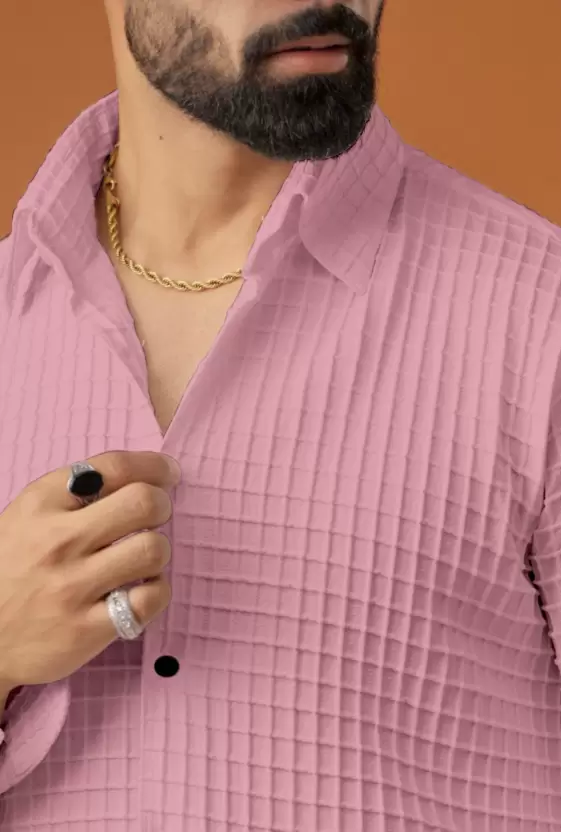 Men Regular Fit Self Design Spread Collar Casual Shirt