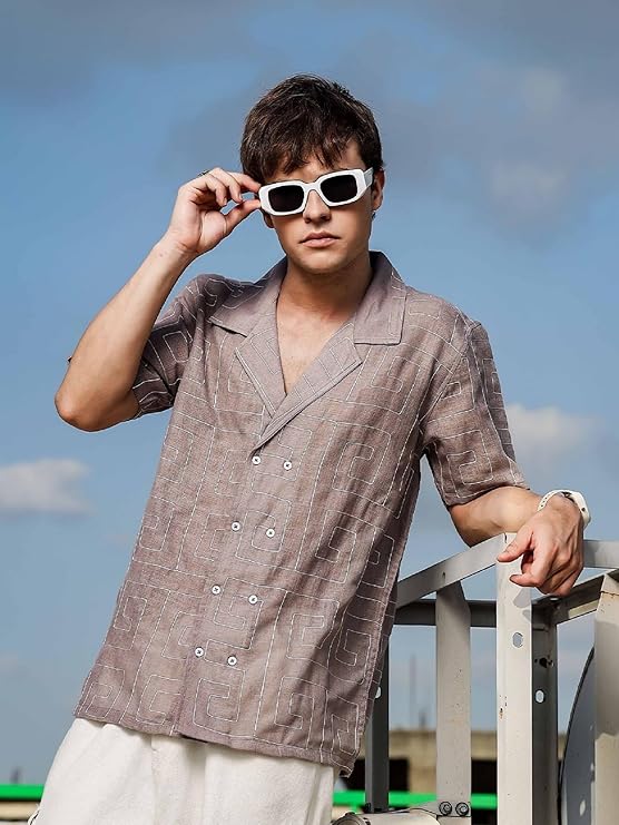 Lymio Regular Fit Shirt for Men|| Men Stylish Regular Fit Shirt (Linen-E-Squre)